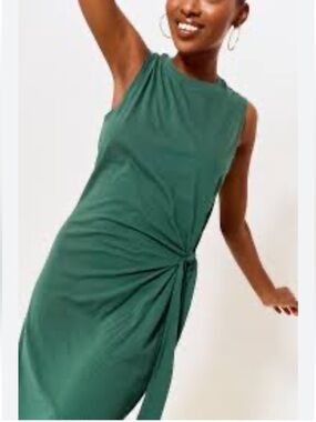 Mango Sleeveless Midi Dress Side attached Tie cotton tee fabric casual green 8